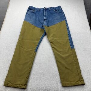 VTG Wrangler Men's Blue Denim Khaki Canvas Double Knee Work Utility Pants 42x32